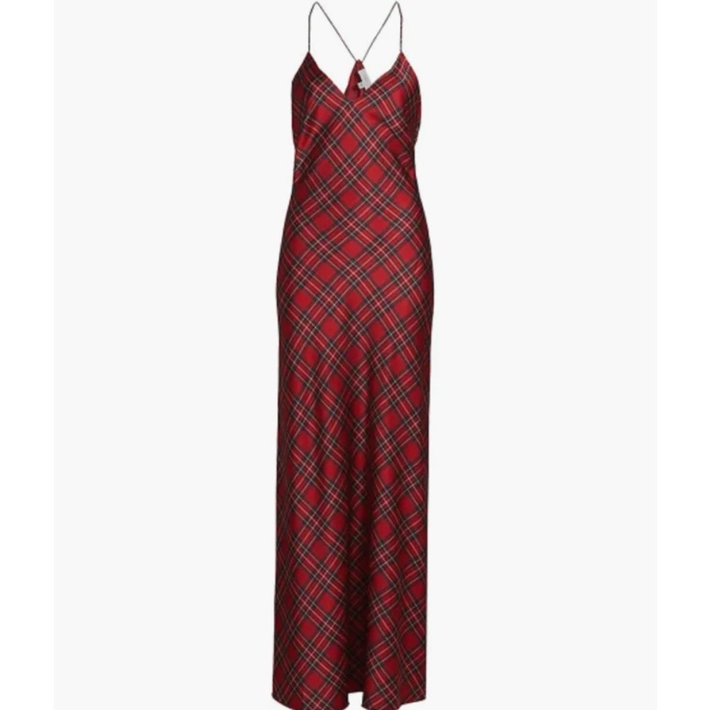 Ronny Kobo Red Plaid Maxi Dress Size L